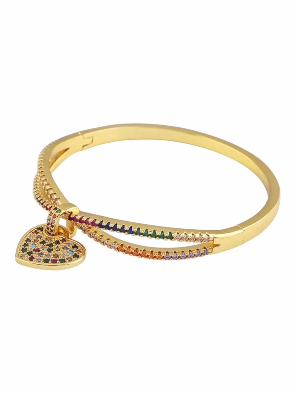 Rainbow Heart Charm Bangle Bracelet 18KT Gold Plated NWT